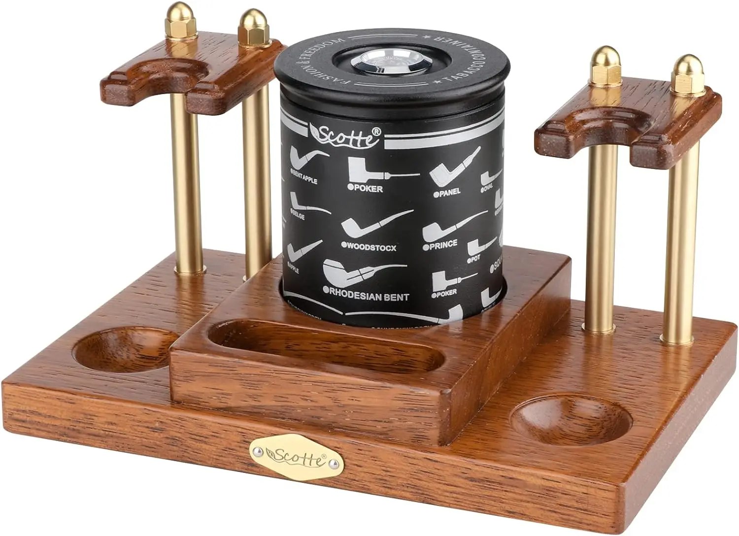 

Scotte Wooden Tobacco Pipe Stand,For 2 Smoking Pipes Rack Holder,Include Tobacco Jar/Cigar Herb Container,Smoking Accessories