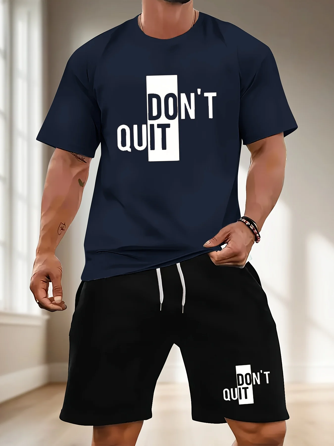 

Men's Suit 2pcs Set Fashion Leisure Comfortable Set Men Including T-shirts Shorts Suitable Sports Fitness Activities Summer