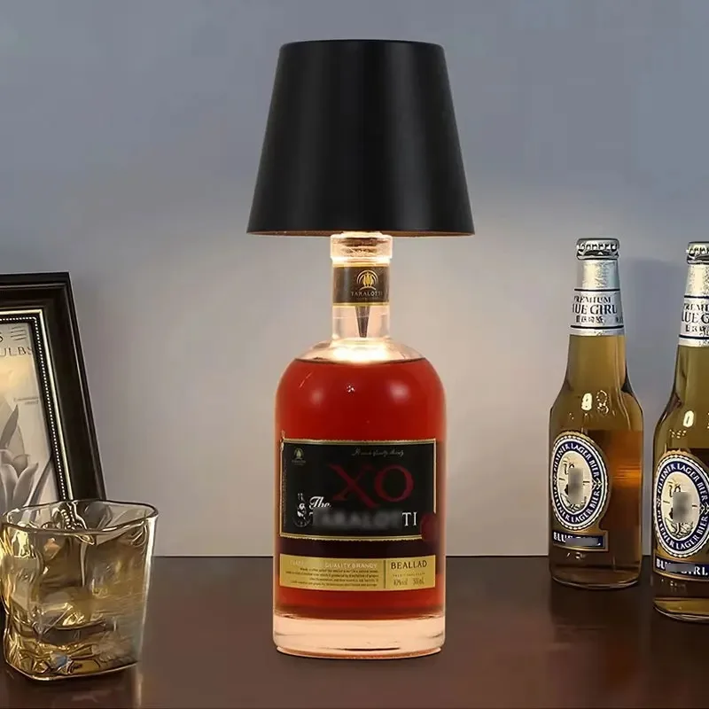 Wine Bottle LED Wireless Table Lamp 3-color Infinitely Dimmable USB Rechargeable Dining Table Lights Beverage Lamp Top touch