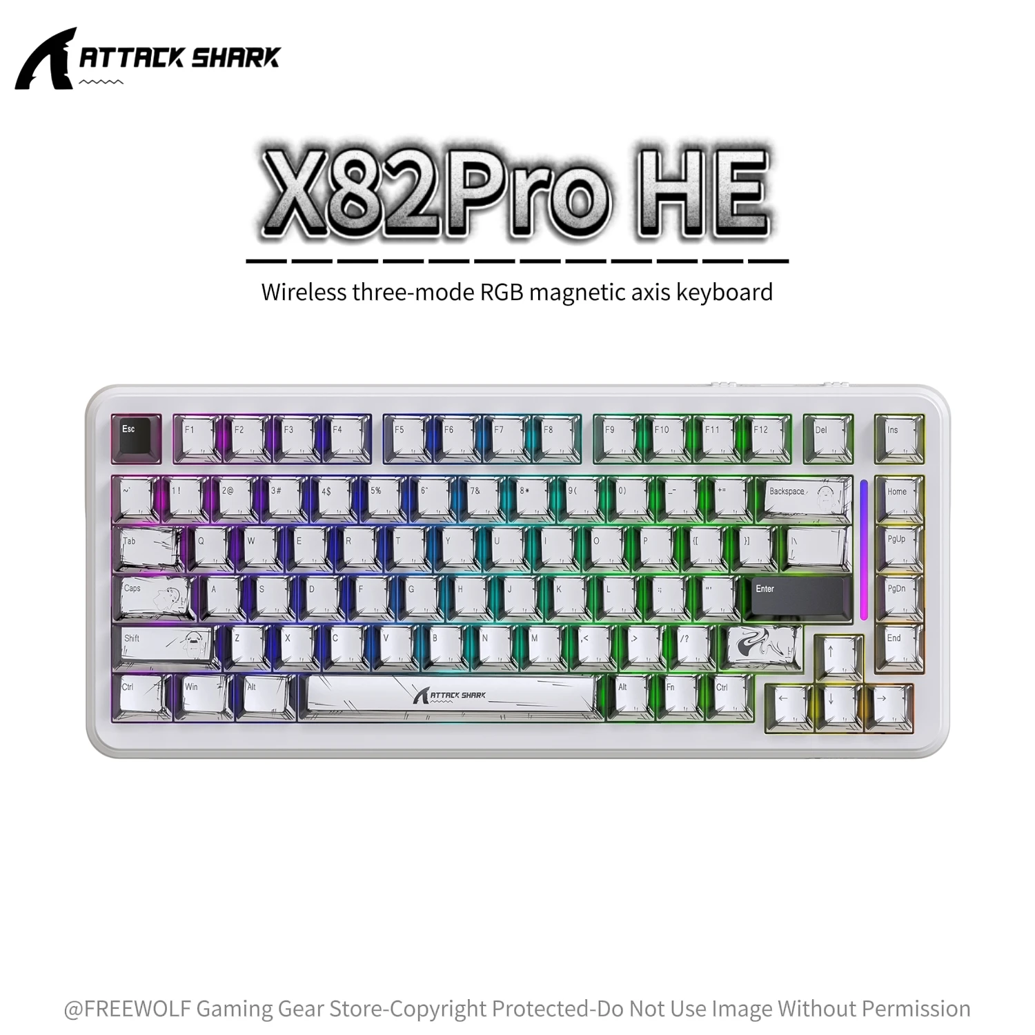 

Магнитная клавиатура X82Pro HE Attack Shark с точностью 0.01 мм, проводное подключение 8K Гц, частота опроса 128K, функция RGB