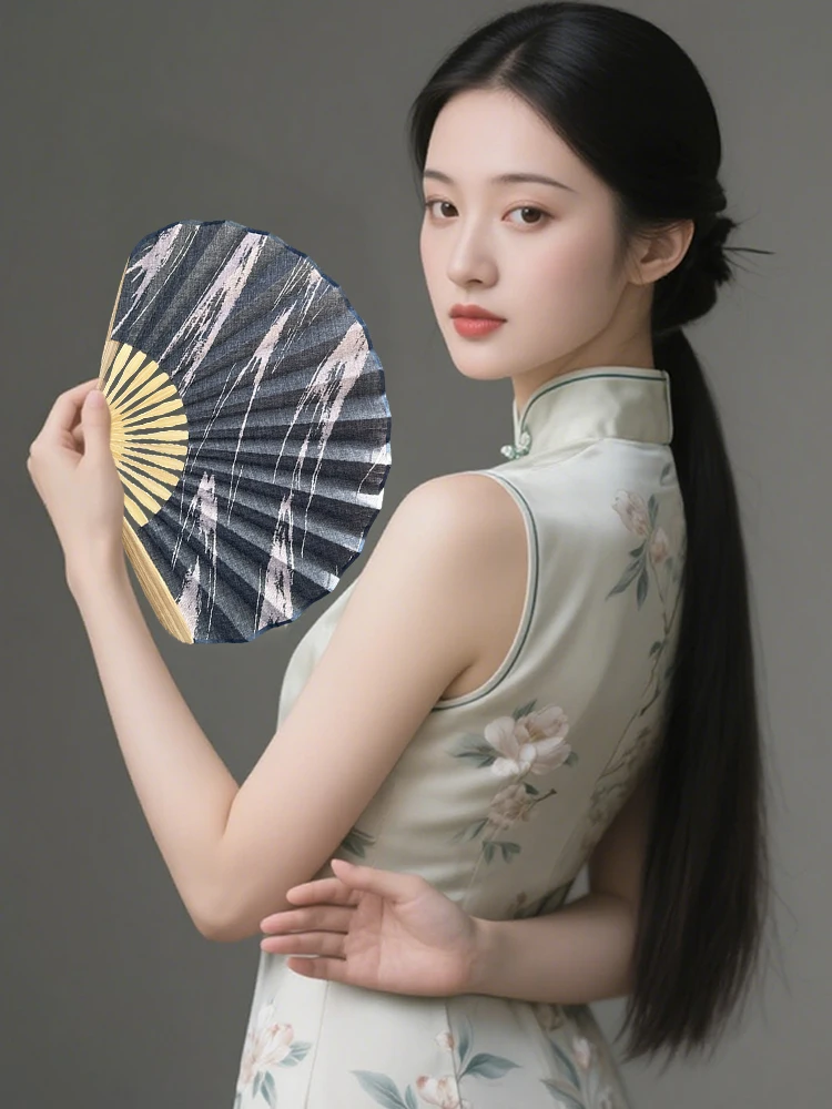 

Japanese Style Fan Vintage Bamboo Folding Hand Held Fan Dance Hanfu Zen Shell Fan Classical Cheongsam Photo Props Art Gifts