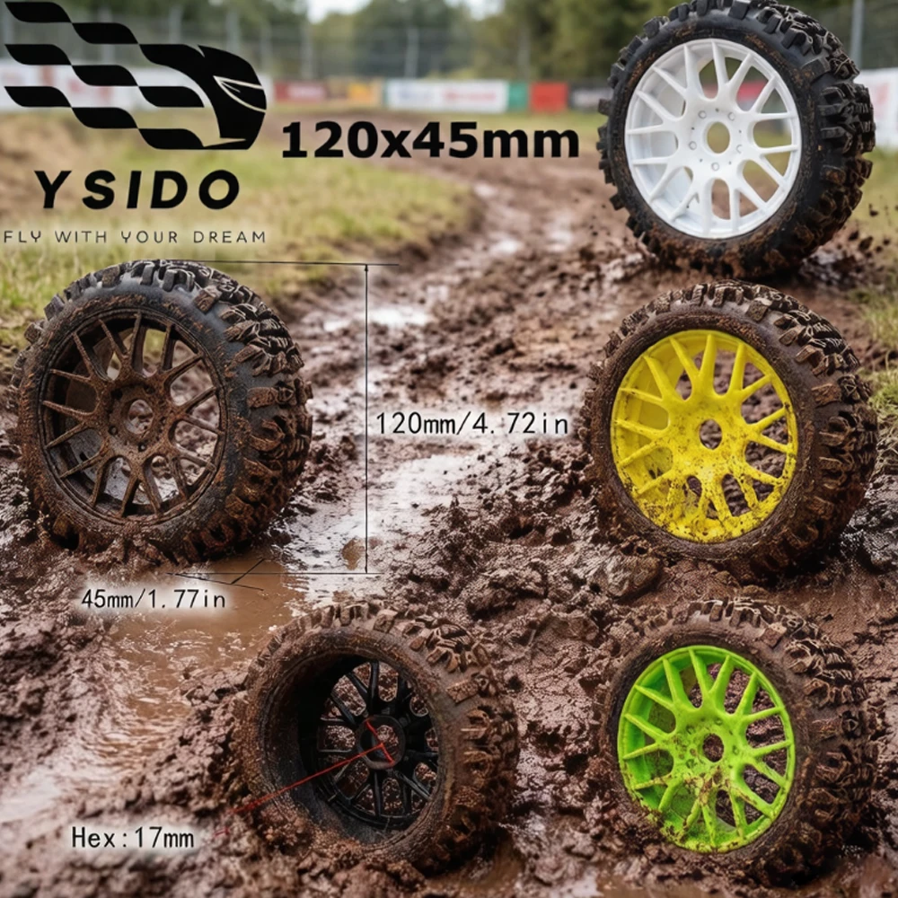 

4Pcs YSIDO 120mm RC Off-Road Buggy Wheels Tires Tyres for 1/8 ARRMA Typhon Traxxas Redcat Team Losi Kyosho HPI HSP VRX RC Car