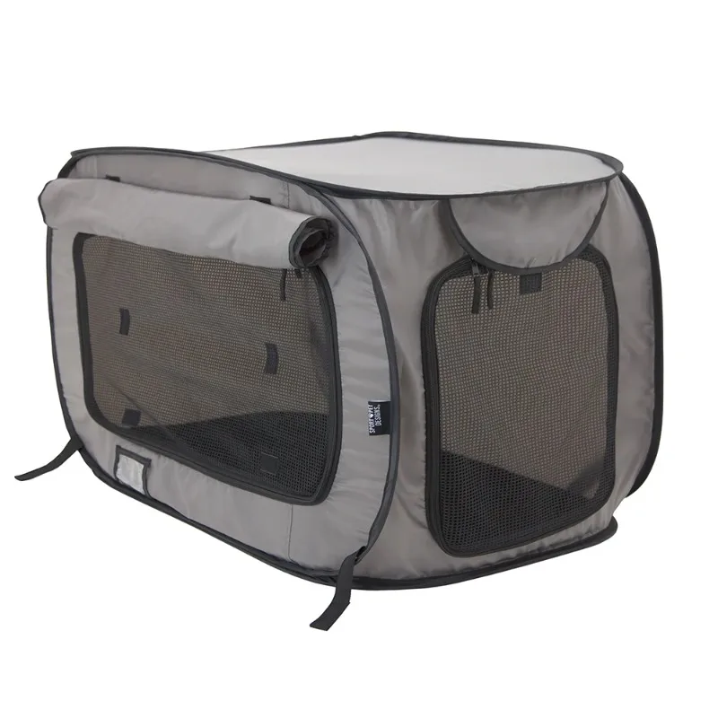 

Pet Designs Soft-Sided Pop-Open Dog & Cat Kennel, Waterproof Pet Bed, Gray, Medium