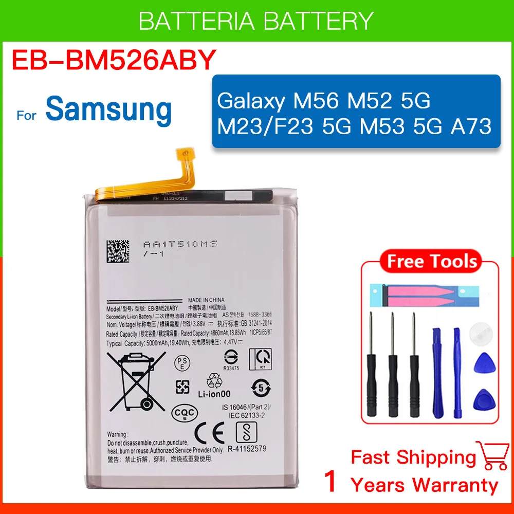 EB-BM526ABY EB-BM526ABS Batterij Voor Samsung Galaxy M56 M52 5G M23/F23 5G M53 5G A73 Vervanging Batteria + Gereedschap