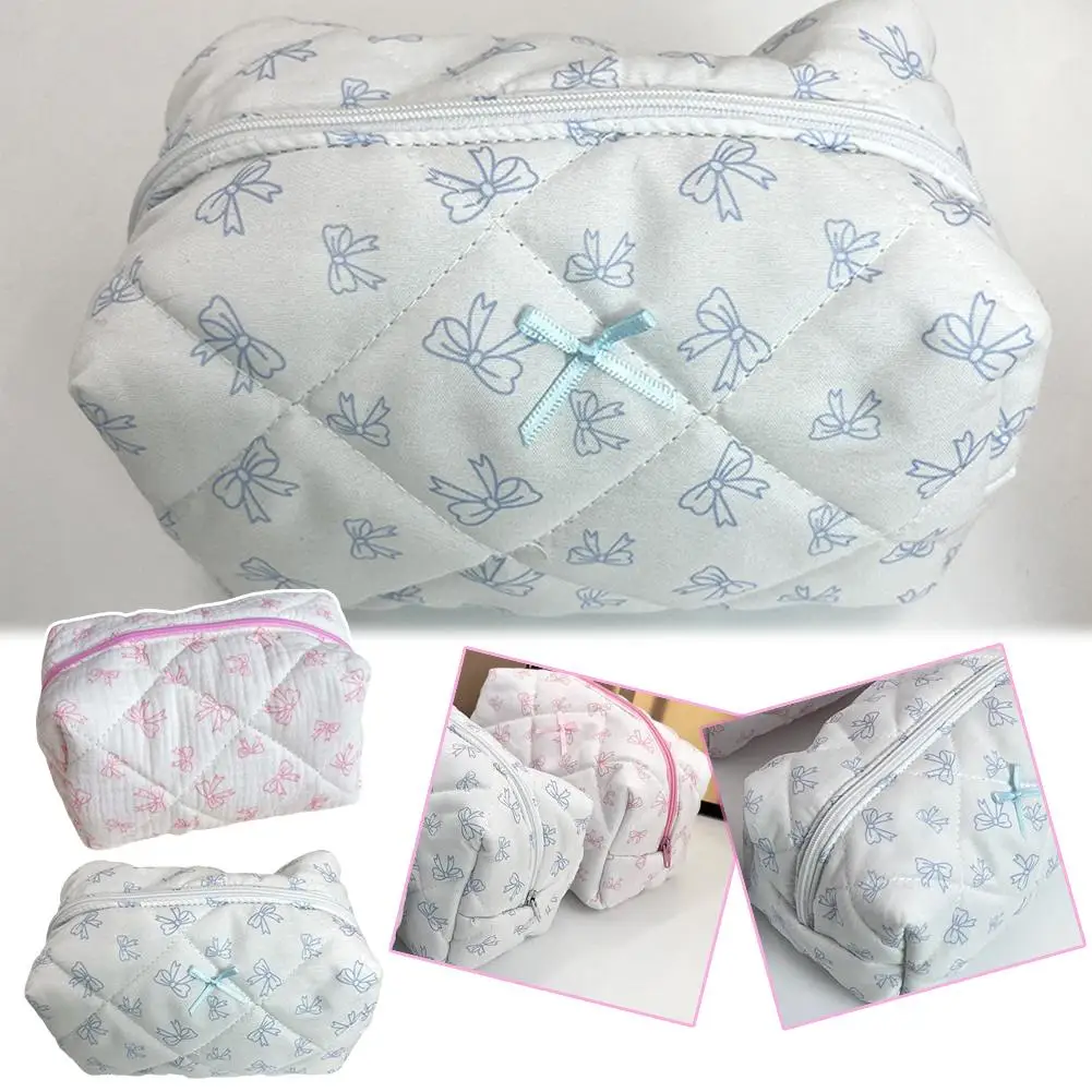 Bow Flower Makeup Bag Korean Women's Large Capacity Storage Bag Travel Towel Period Toiletries Bag W4Z3