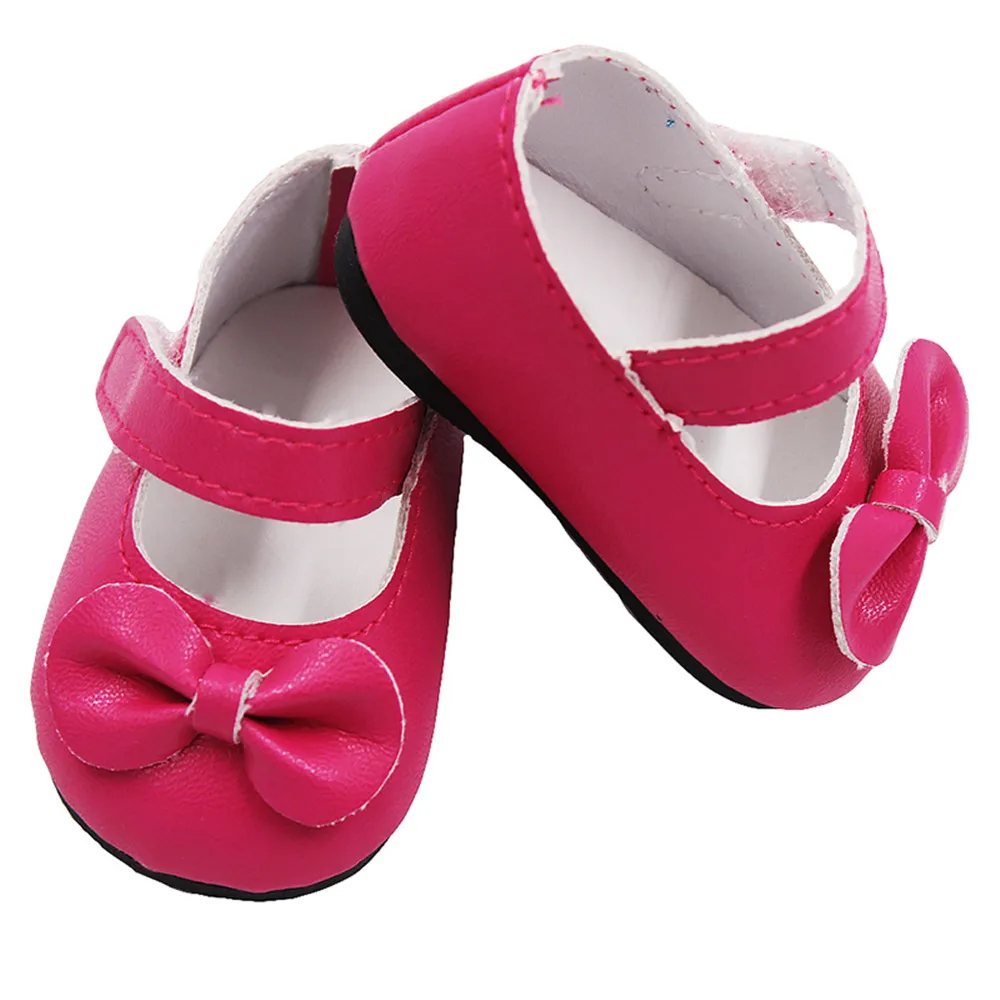 43CM Born Baby Doll Shoes 7CM Bow-knot Doll PU Shoes Fit 18Inch American Doll Accessories for Generation Girl`s Toy DIY Gifts