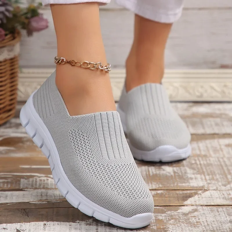 Dames Schoenen Hot Sale Slip-On Dames Gevulkaniseerde Schoenen Lente En Herfst Ademend Mesh Effen Kleur Casual Wandelschoenen