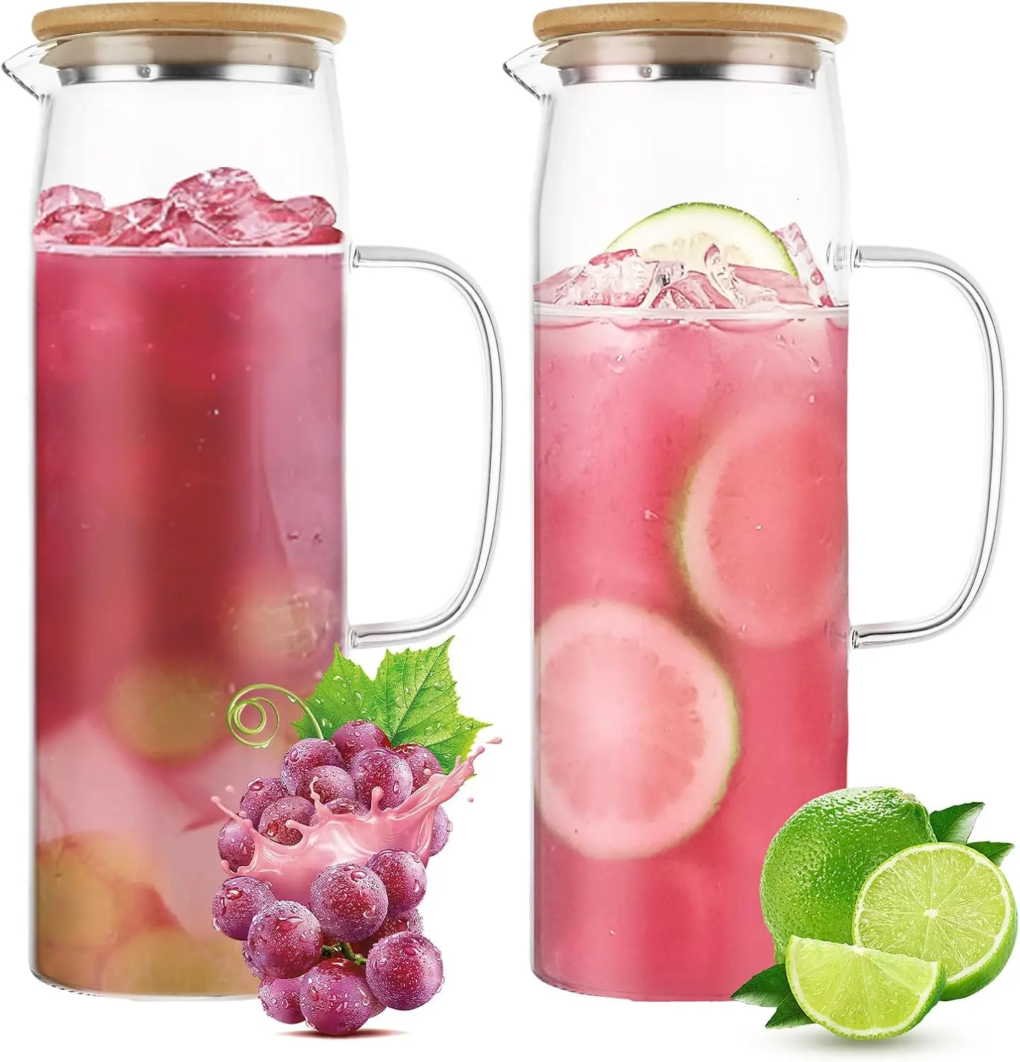 

2 Pcs 52oz Glass Pitcher Lid, Heat Resistant Borosilicate Glass Jug Glass Water Pitcher Beverage Pitchers Handles Iced Tea, Milk