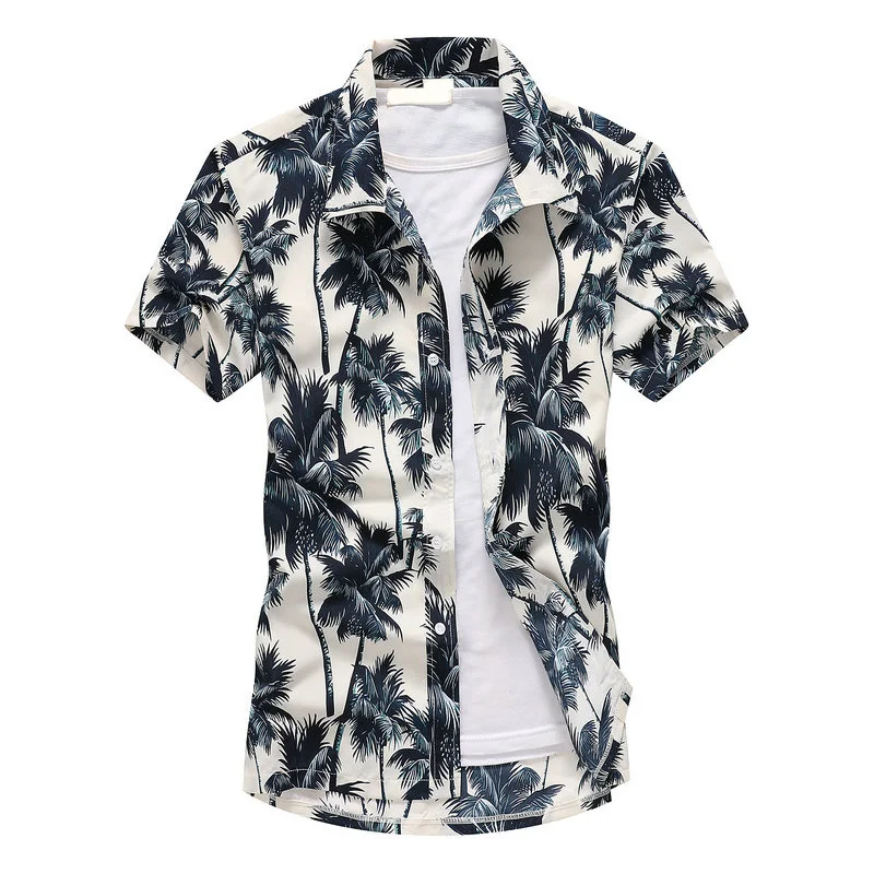 Floral Beach Pattern Hawaiian Shirts for Men Colorful Leaf 3D Printed Blouse Summer Loose Surf Aloha Shirts Short Sleeves Tops