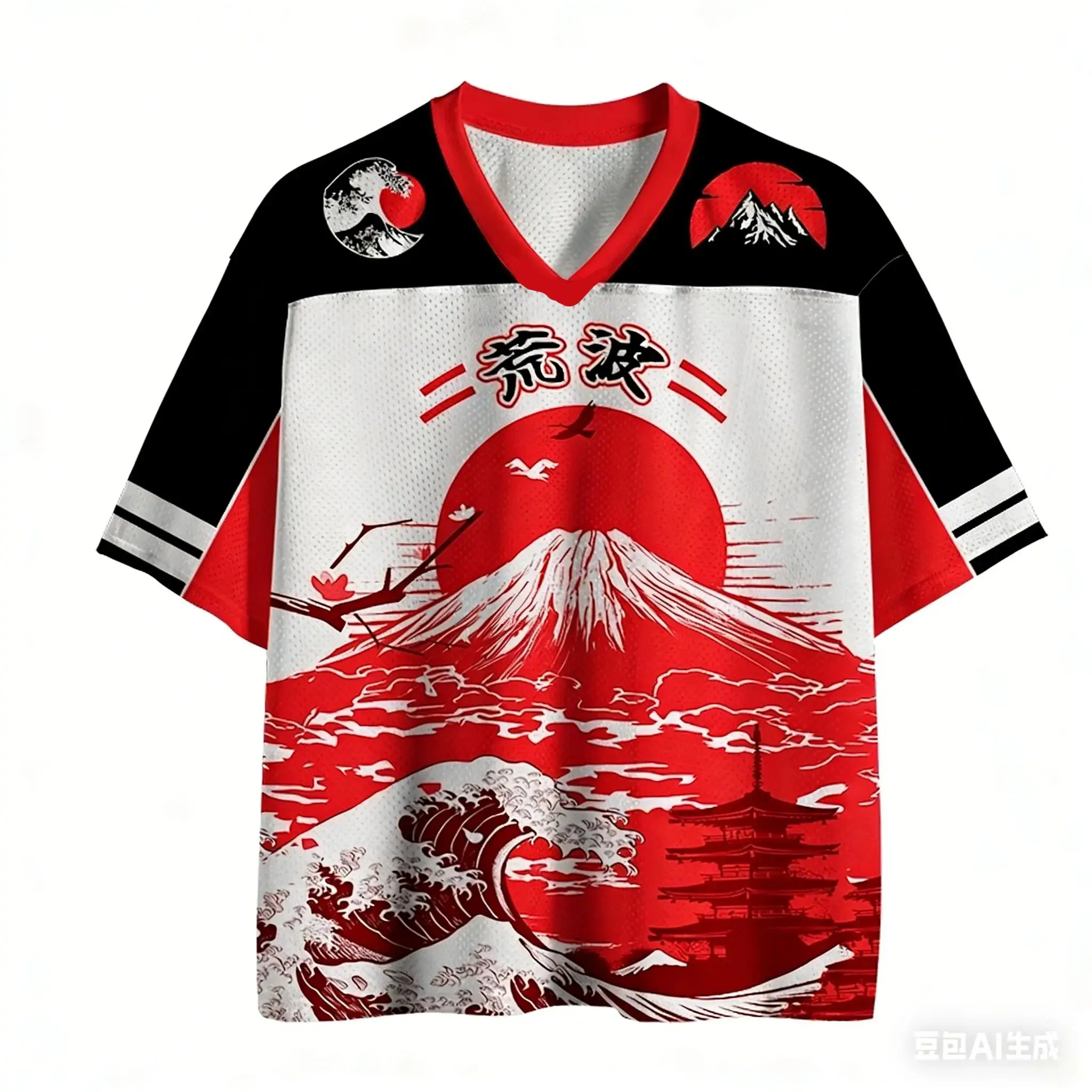 Latest Harajuku-style Mount Fuji, Hokkaido Retro Ukiyo-e 3D Printed V-Neck T-Shirt