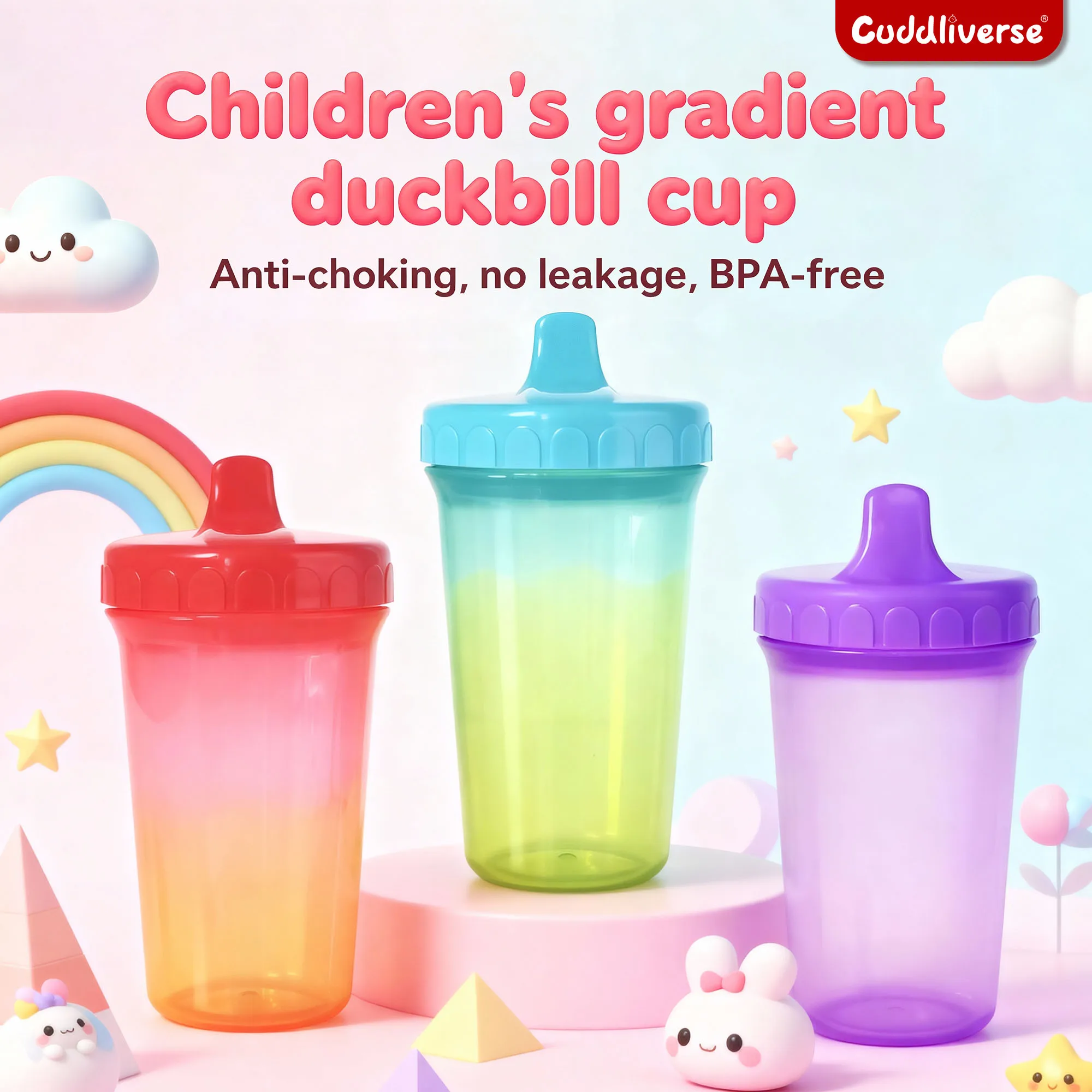 

300ml Creative Gradient Kids Baby Duckbill Cup, Reusable Leakproof Water Cup, Portable Baby Training Water Cup, Christmas Gift