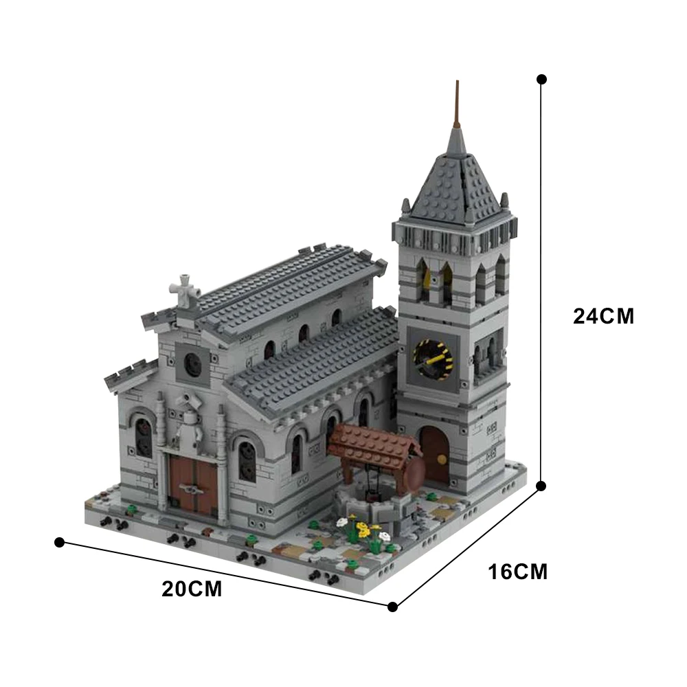 Gobricks MOC Średniowieczna kościół Modułowa architektura Zestaw klocków wioska Średniowieczny domek Model willi Cegła Puzzle dla dzieci Zabawki