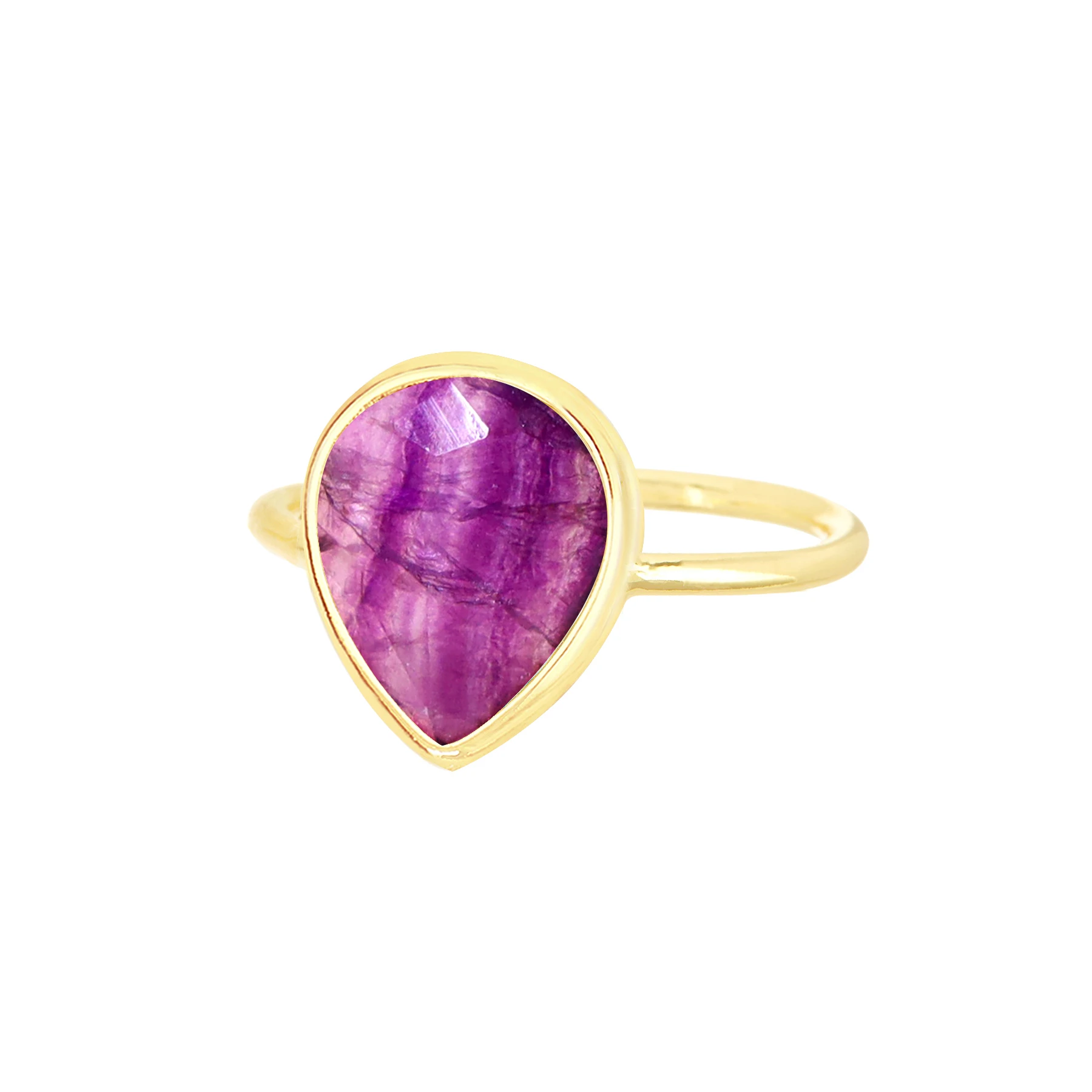 

Fancy Cut Amethyst Gemstone Teardrop Finger Ring Jewelry