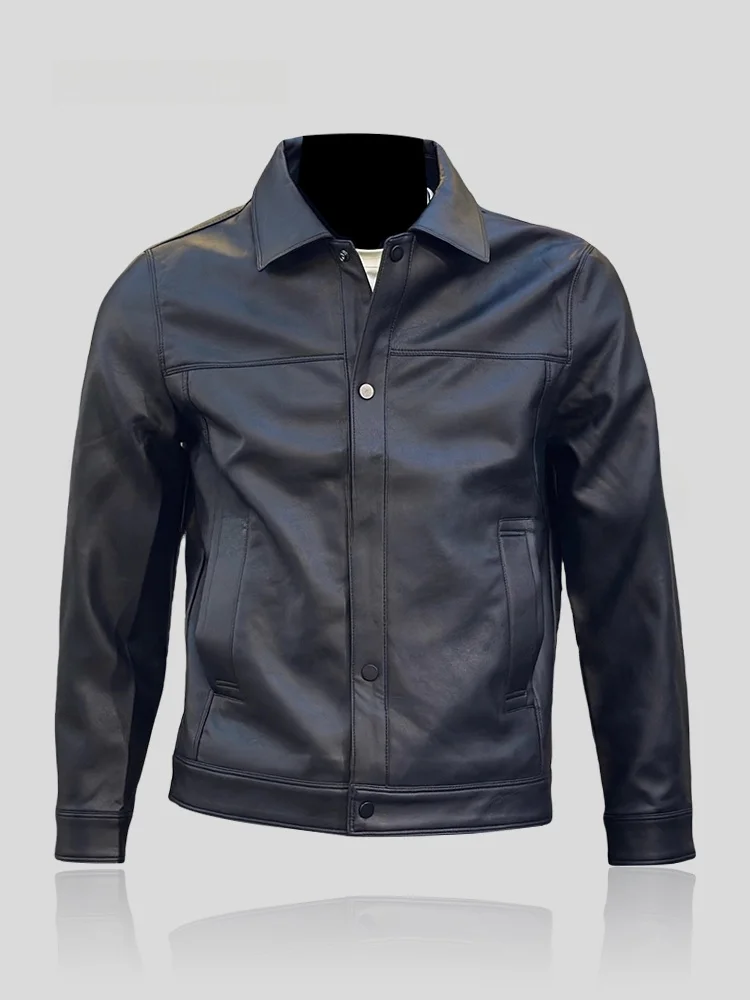 

Slim Fit Leather Jacket for Men Short Soft Material Autumn Winter Motorcycle Style Light Luxury City Outing Casual Entertainm...