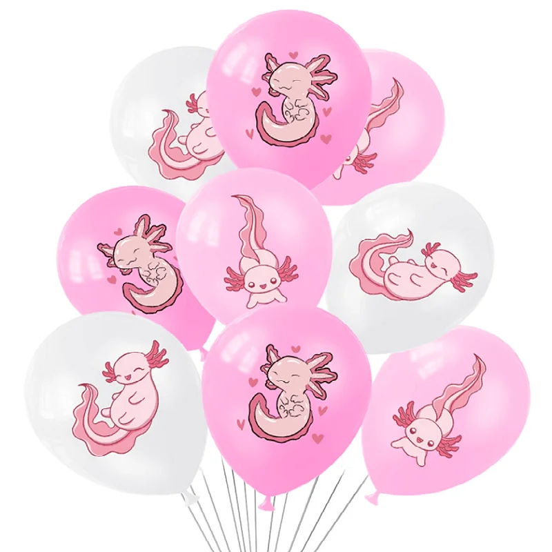 Pink Salamander Balloon, White Pink Latex Balloons,Birthday Party Decoration,Pink Axolotl Balloon Set,12pcs