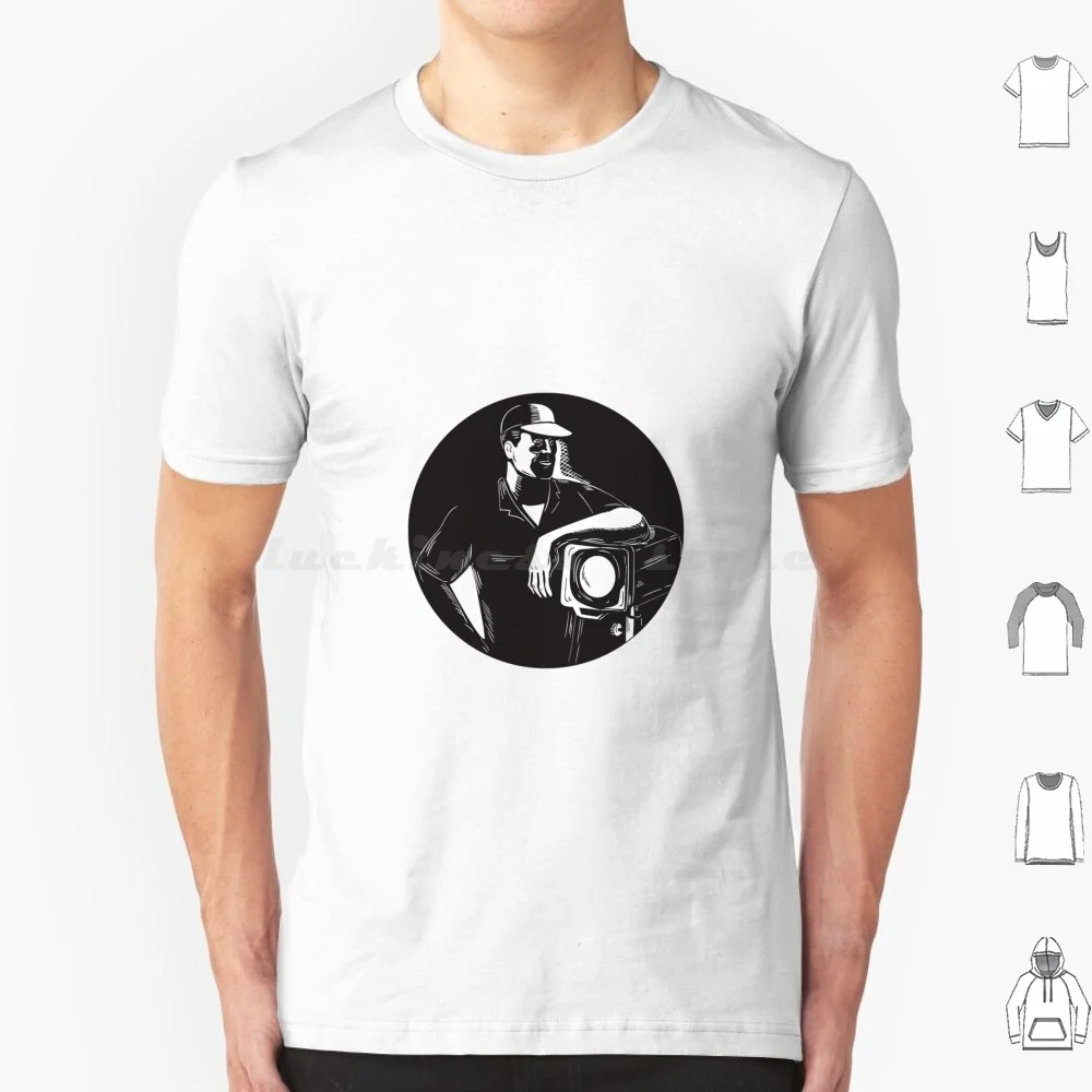 Film Crew Lighting Fresnel Spotlight Circle Woodcut Футболка большого размера 100% хлопок Filmcrew Spotlight Fresnel Soundman Cameraman