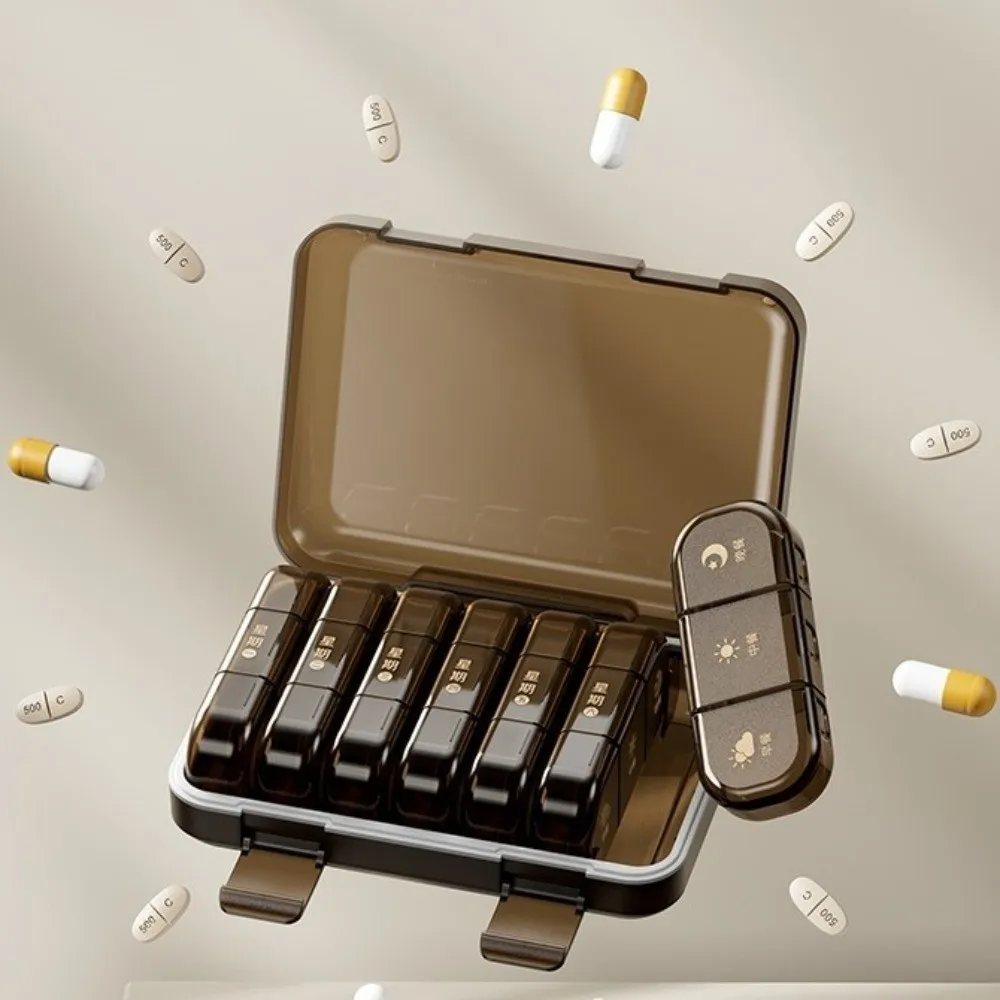 

Portable Medicine Box Seven Days Japanese-style Medicine Dispenser Reminder Function Plastic Weekly Pill Organizer Travel Use