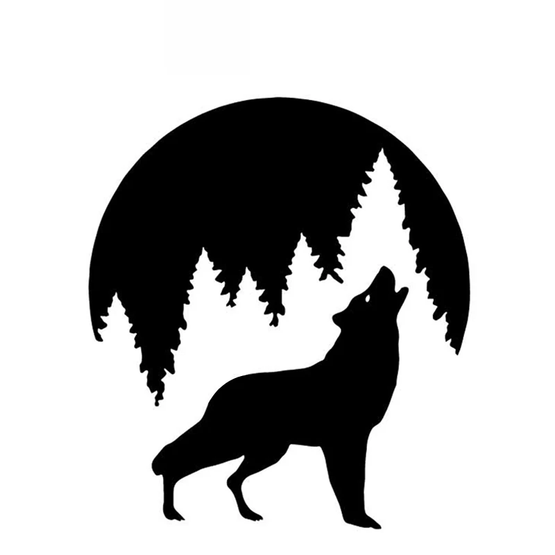 Wolf In The Moonlight High Quality Fashion Car Decoration Personality Pvc Waterproof Car Window Applique Black/white, 15cm*14cm