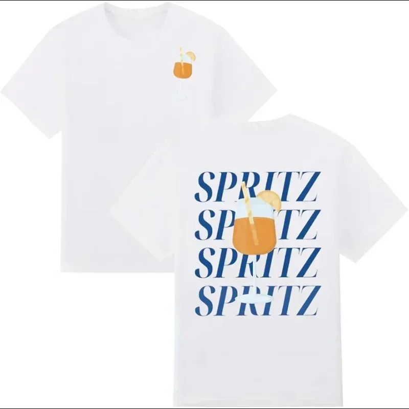 

Новые летние свободные повседневные топы с круглым воротником и принтом Aperol Spritz, футболка с короткими рукавами, женская одежда