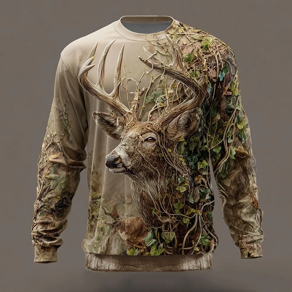

Funny 3D Elk Pattern Men's Hoodies Casual O-neck Loose Sweatshirts Outdoor Hunting Sportswear Autumn Winter Fashion y2k Clothes