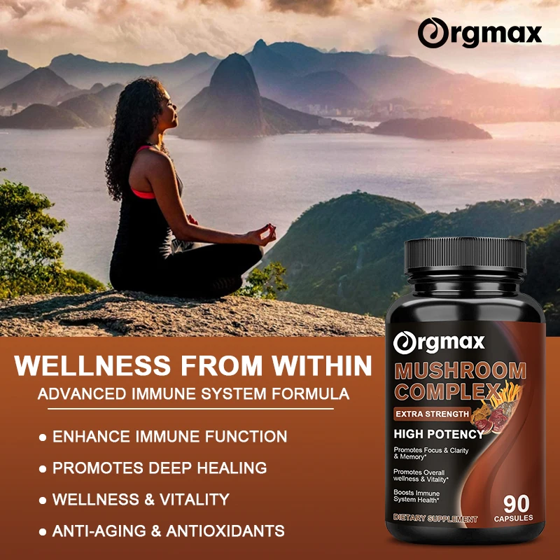 Vegan 10x Mushroom Complex Capsules with Lions Mane, Chaga, Reishi, Cordyceps For Men and Women Relief Stress Dietary Supplement