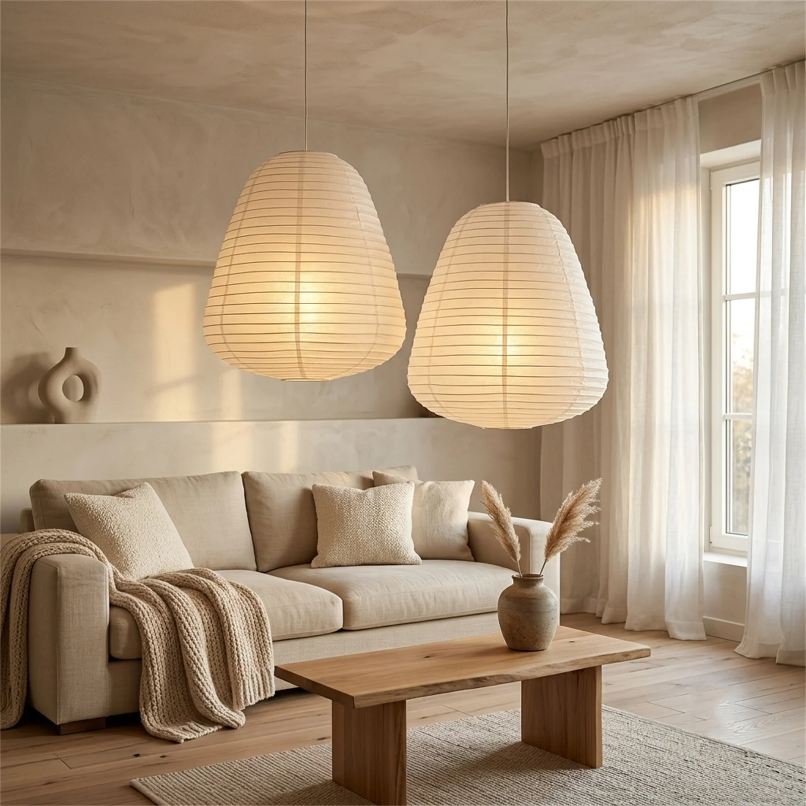 2er-Pack Vase Reispapier Lampenschirm Wabi Sabi Japandi Hängende Deckenpendelleuchte für Wohnzimmer Schlafzimmer Heimdekoration – Detail 2