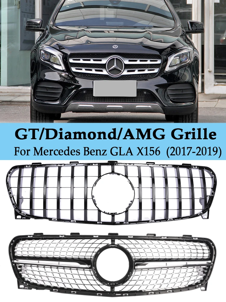 

Front Bumper Grill GT AMG Diamond Style Refting Grille For Mercedes Benz X156 GLA for GLA200 GLA250 GLA260 2017-2019 Accessories