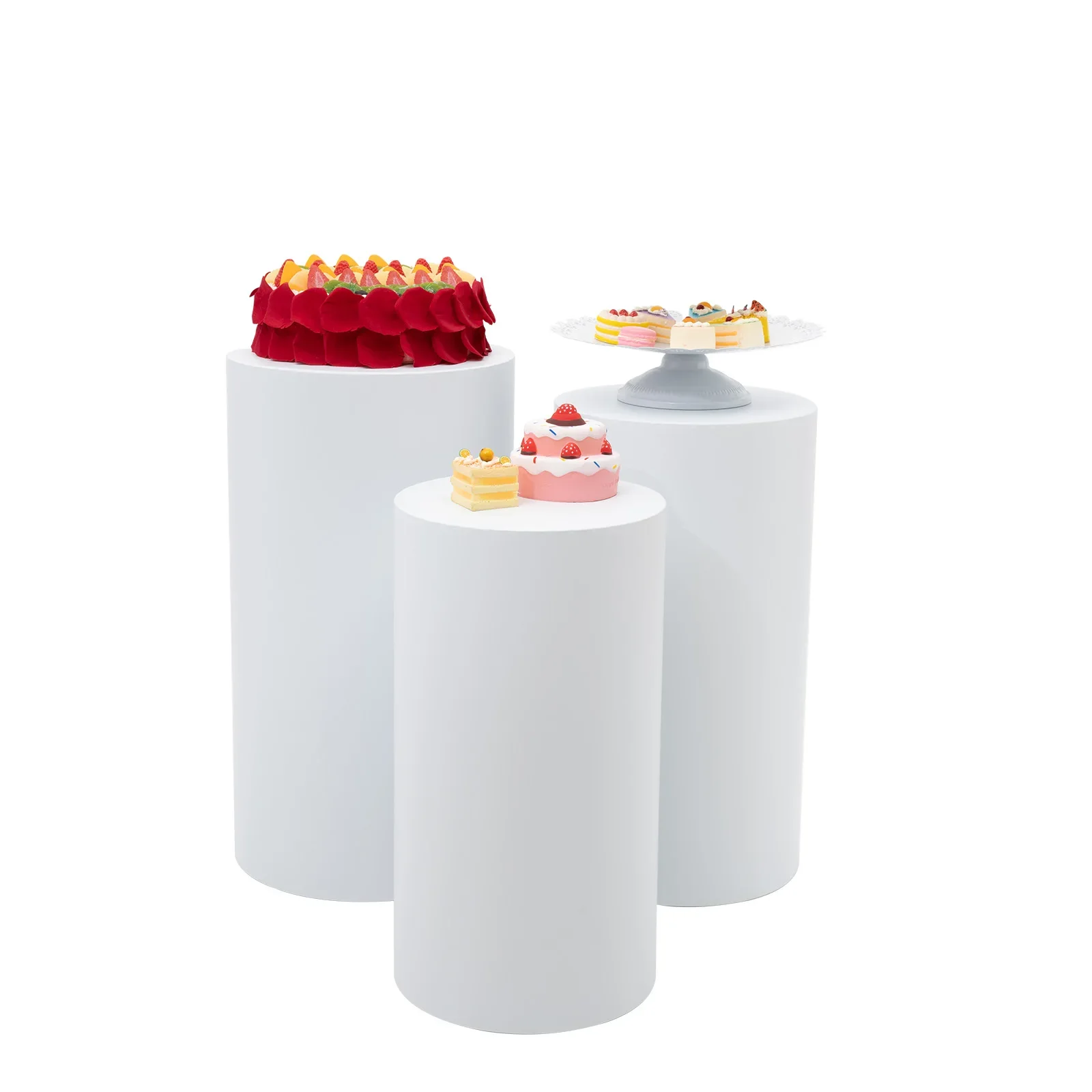

Cylindrical Display Stands, Three-tier Cake Display Stand, 3-Piece Set with Different Heights, for Weddings and Banquets