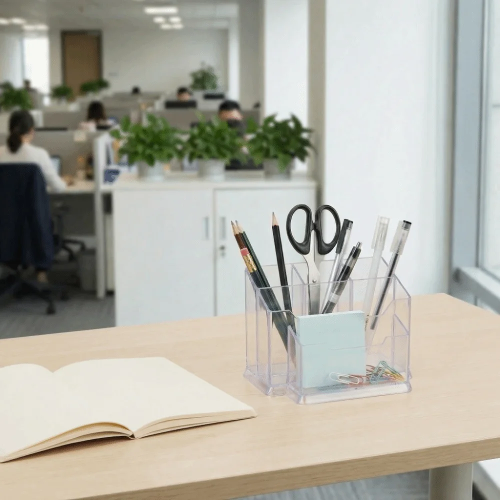 Acrylic Pen Holder Transparent White 15*10.7*9cm MultiFunction Pen Holder Separated Design Practical Transparent Pen Holder
