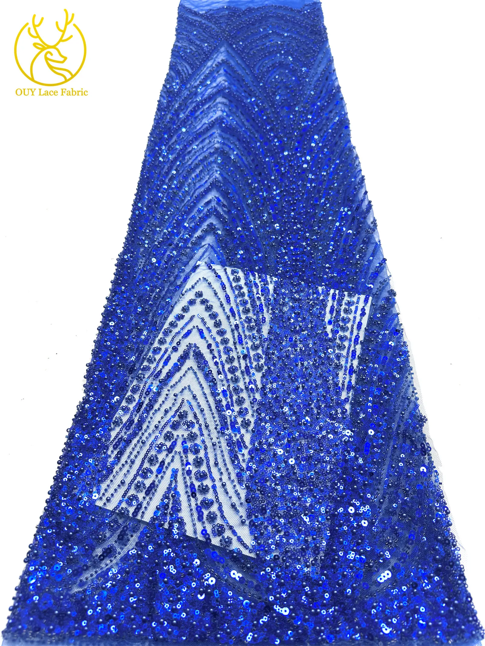 Luxuriöser Goldener Afrikanischer Bräutigam-Spitzenstoff mit Stickerei und Perlen, 5 Meter Französischer Tüll-Spitzenstoff für Nigerianische Hochzeitskleider – Detail 27