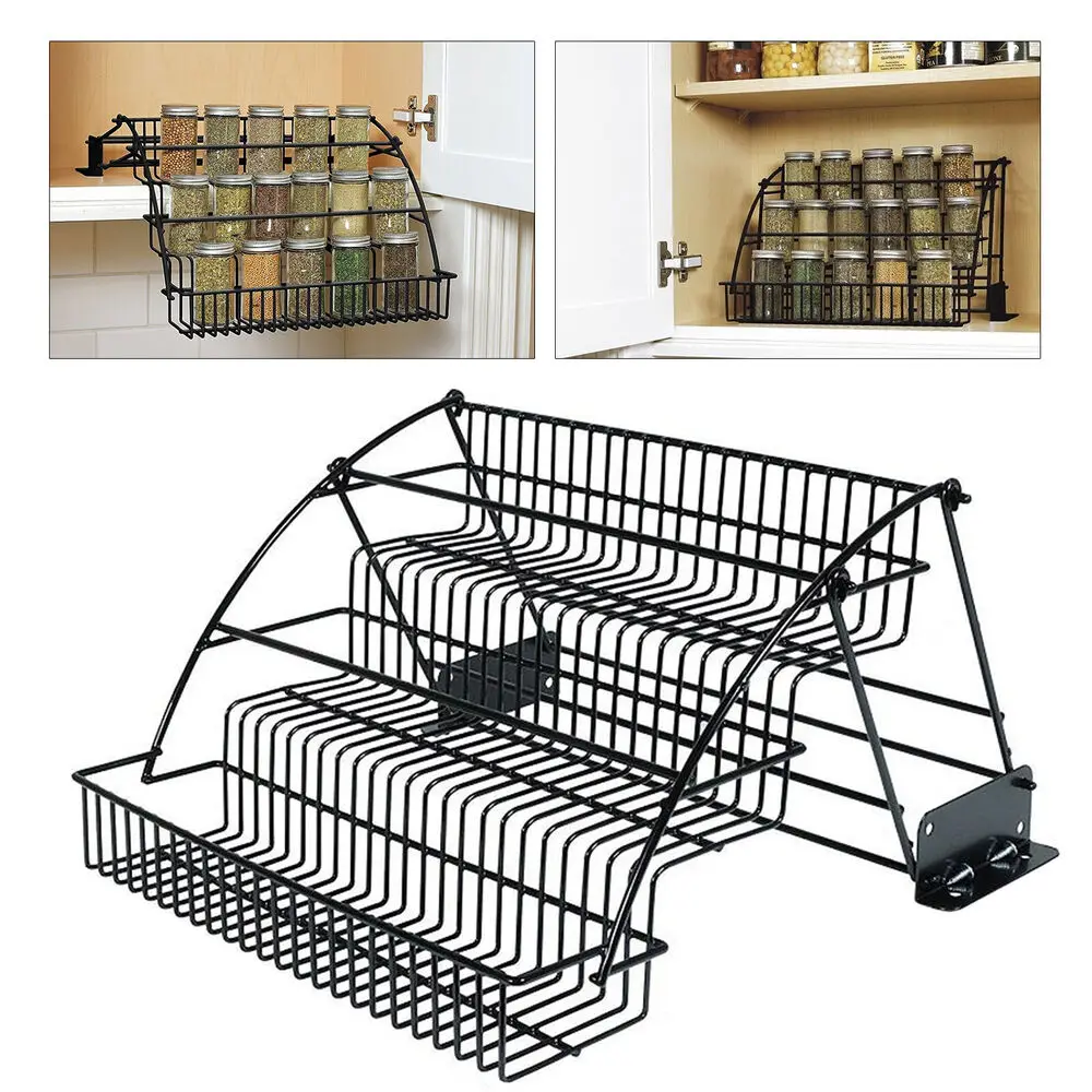 

3 Tier Pull down Cabinet Spice Rack Organizer,Metal Storage Shelf for Kitchen