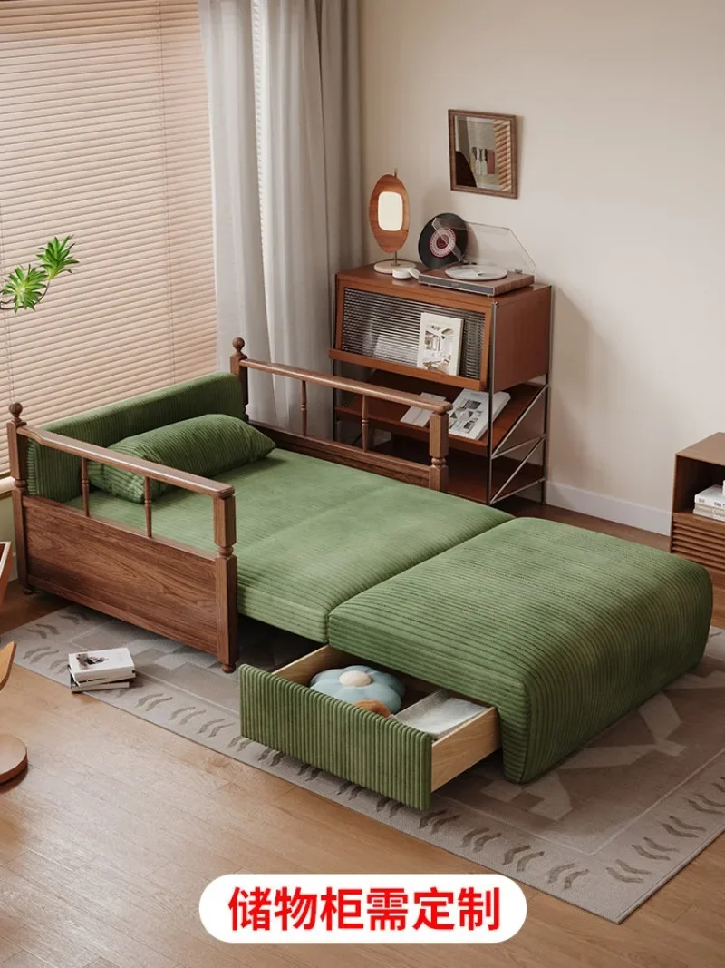 Single solid wood electric multi-function foldable dual-purpose living room study new Chinese sofa