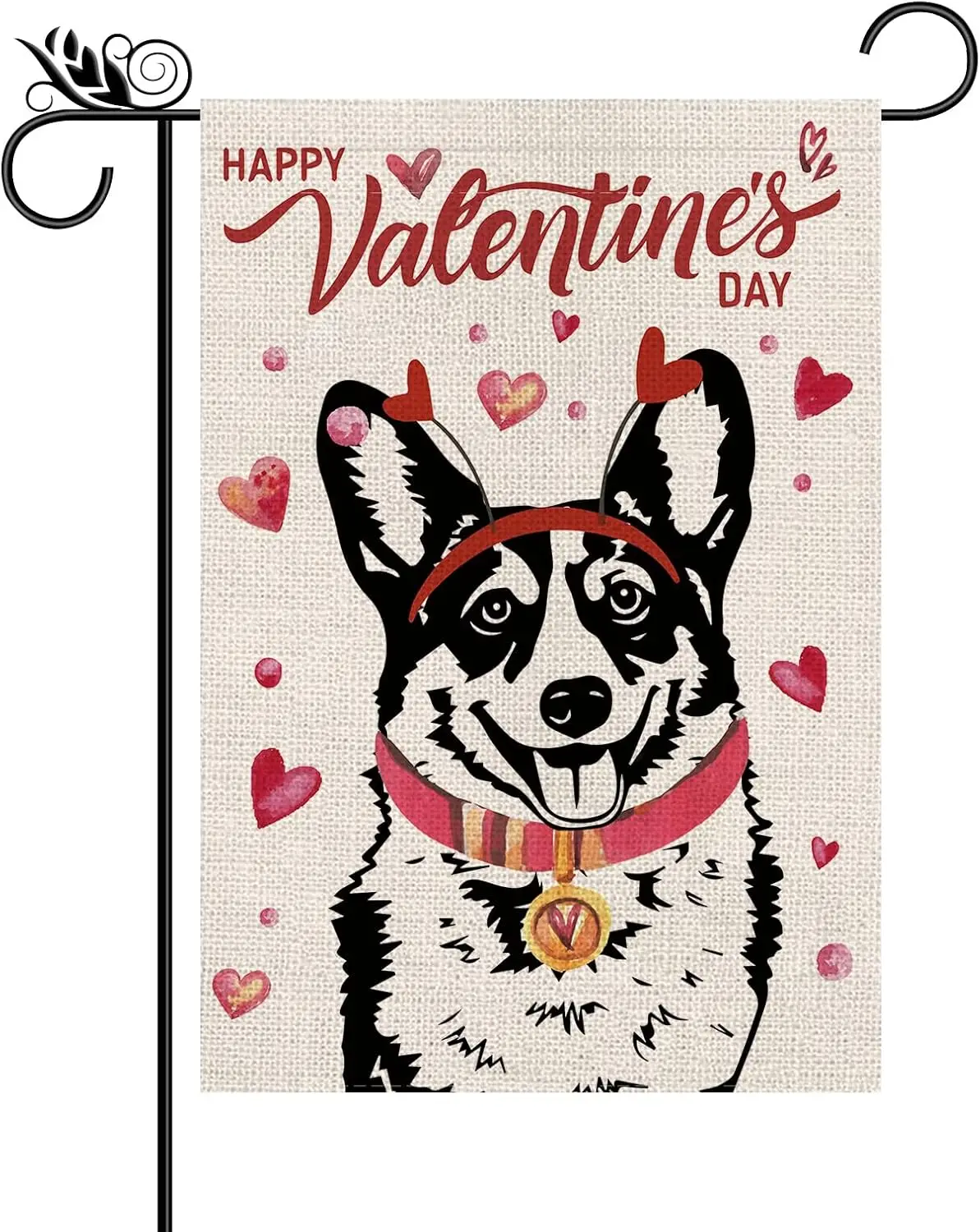 Valentines Day Garden Flag Valentine Corgi Dog Flags for Outside Love Heart Anniversary Wedding Party Home Burlap Double Sided Y