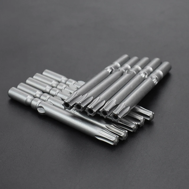 10pcs/lot 60mm Length S2 Magnetic 801 Electric 5mm Round Shank Torx Screwdriver bit T8 T9 T10 T15 T20 T25 with hole/without hole