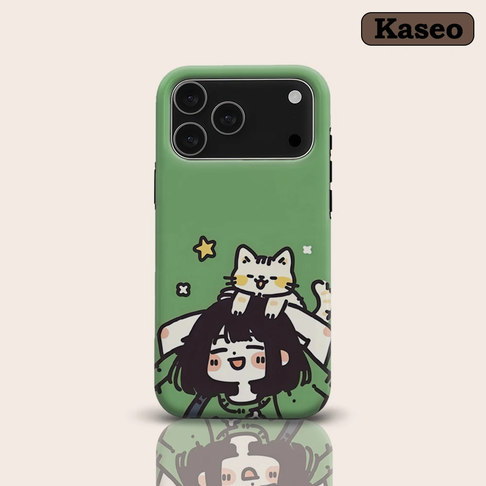 

Cheerful Girl with Kitten on Head for Magnetic Phone Case for IPhone 17 16 15 14 13 Pro Max Plus Single Double-layer Tough Case