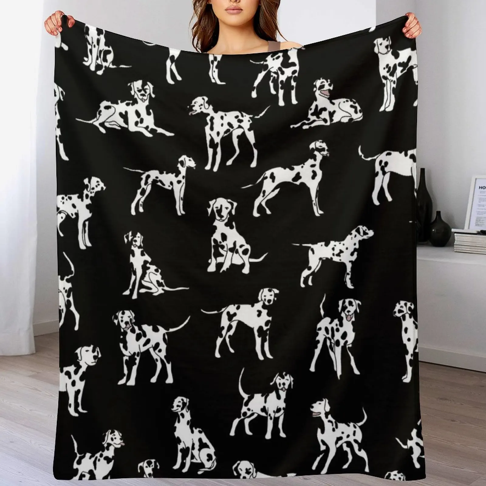 Dalmatians on Black! Throw Blanket Soft Plaid Decorative Beds Giant Sofa Blankets