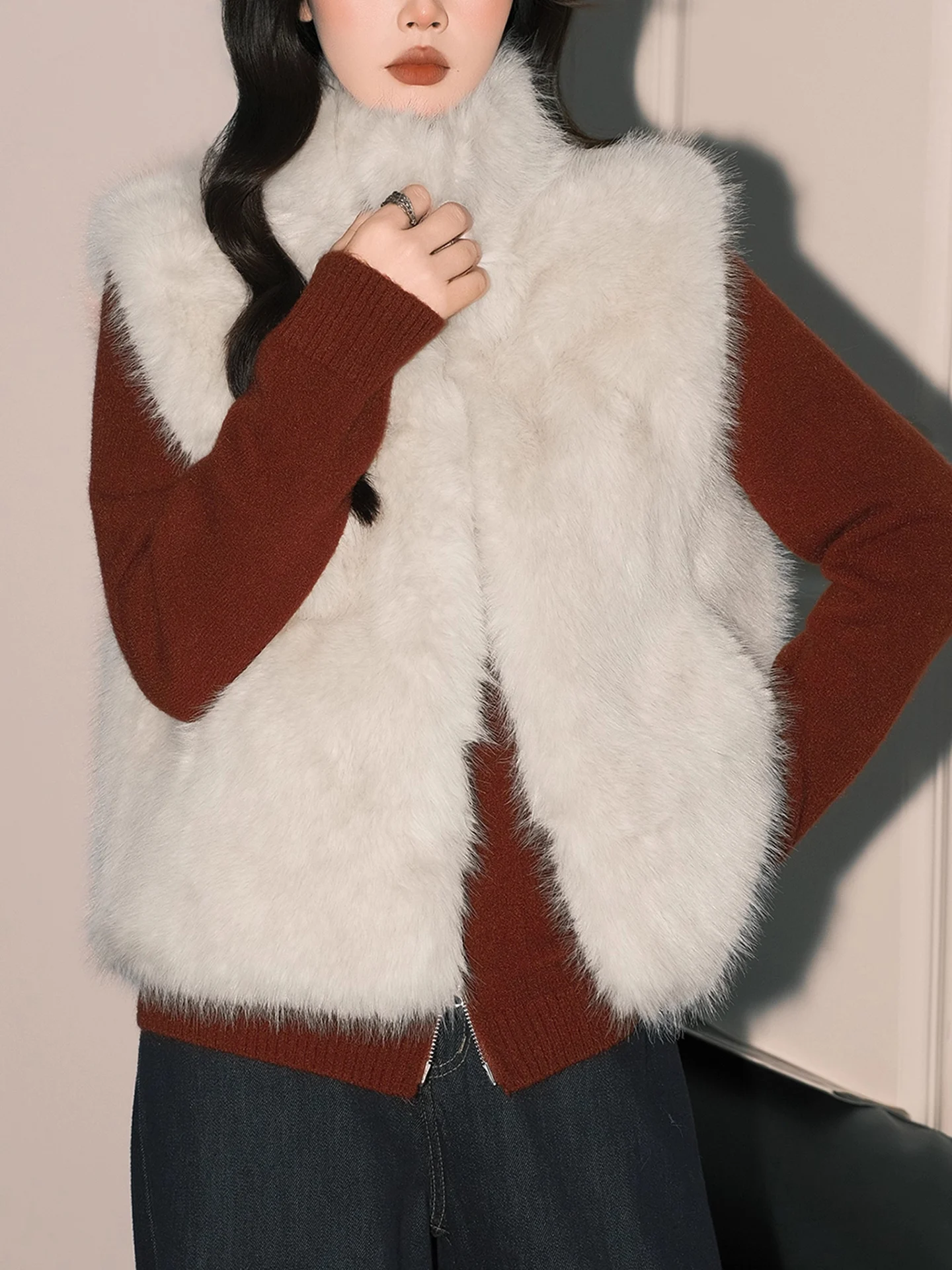 Chaleco suave Plu para mujer, camiseta sin mangas con cuello levantado y sensación de Aosphere para otoño e invierno, camiseta sin mangas para ir al trabajo, Color puro