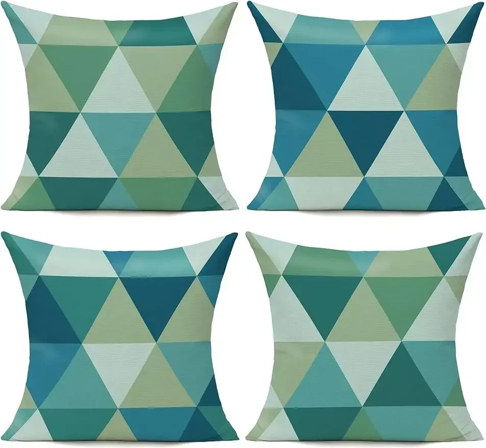 Green outdoor throw pillowcase fun aesthetic modern home décor sitting sofa living room geometric cushion cover