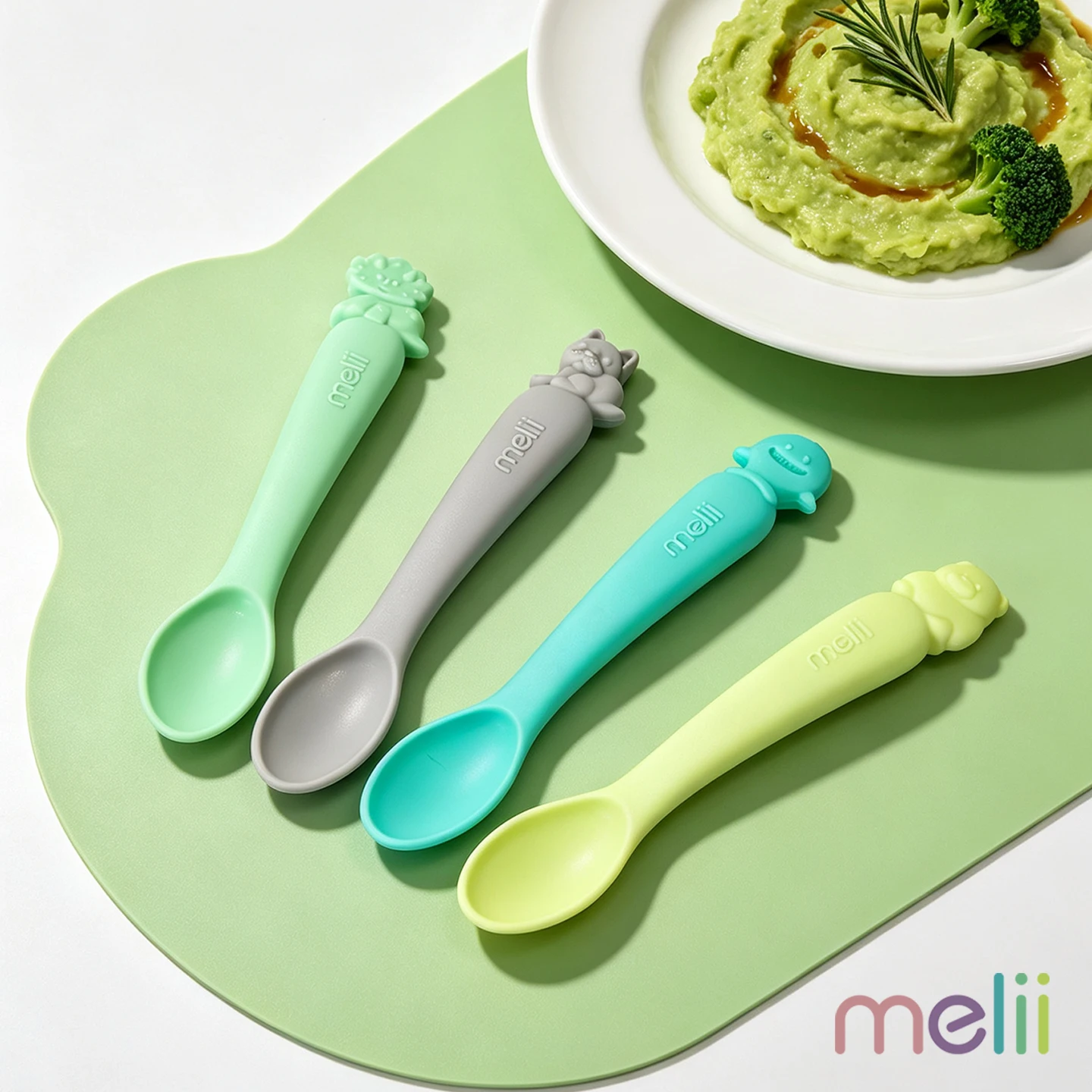 Melii Silicone Spoons 4pcs Serving Spoon Heat Resistant Soft Baby Spoon Self Feeding Training Multipurpose Kitchen Utensil