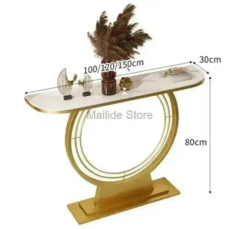 Iron Tables Household Wrought Nordic Console Corner Table Light Luxury Living Room Furniture Rock Slab Semicircle Console Table