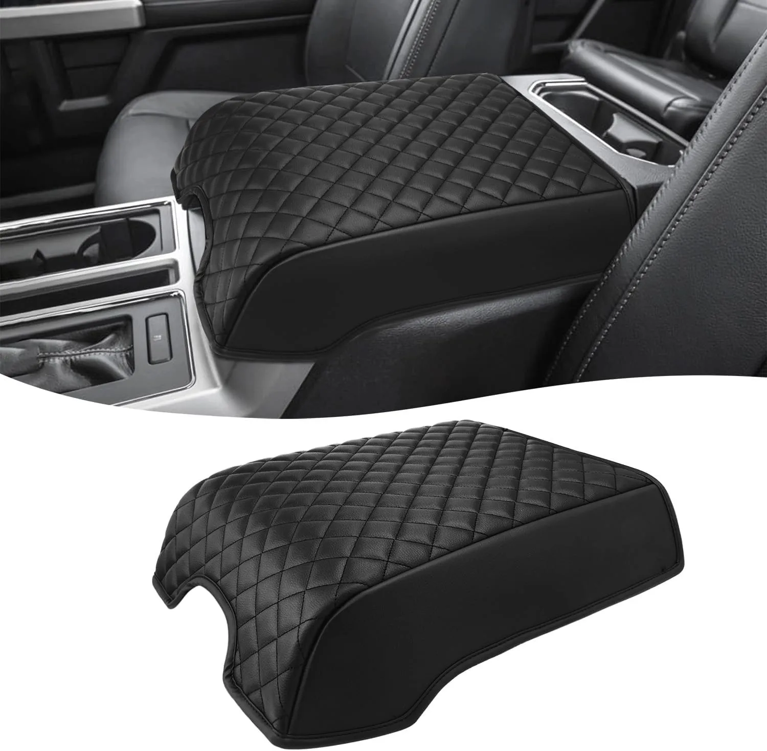 Center Console Armrest Cover Fit Ford 2015-2020 Ford F150 Black Leather Armrest Bucket Seat  F-250 F-350 F-450 F-550