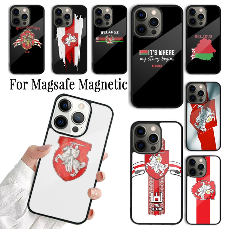 Coque Phone Case For iPhone 16 15 14 13 12 11 Pro Max Plus Magsafe Magnetic Wireless Charging Cover Belarus Flag Coat of Arms