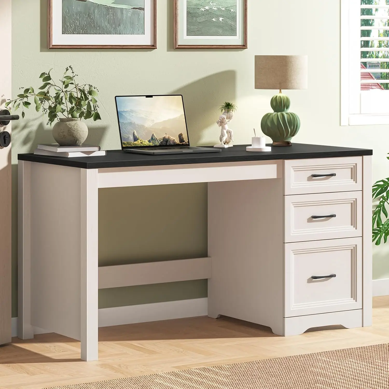 #Rustic Wood Executive Desk with Drawers & File Drawer Spacious Storage Home Office, Customized