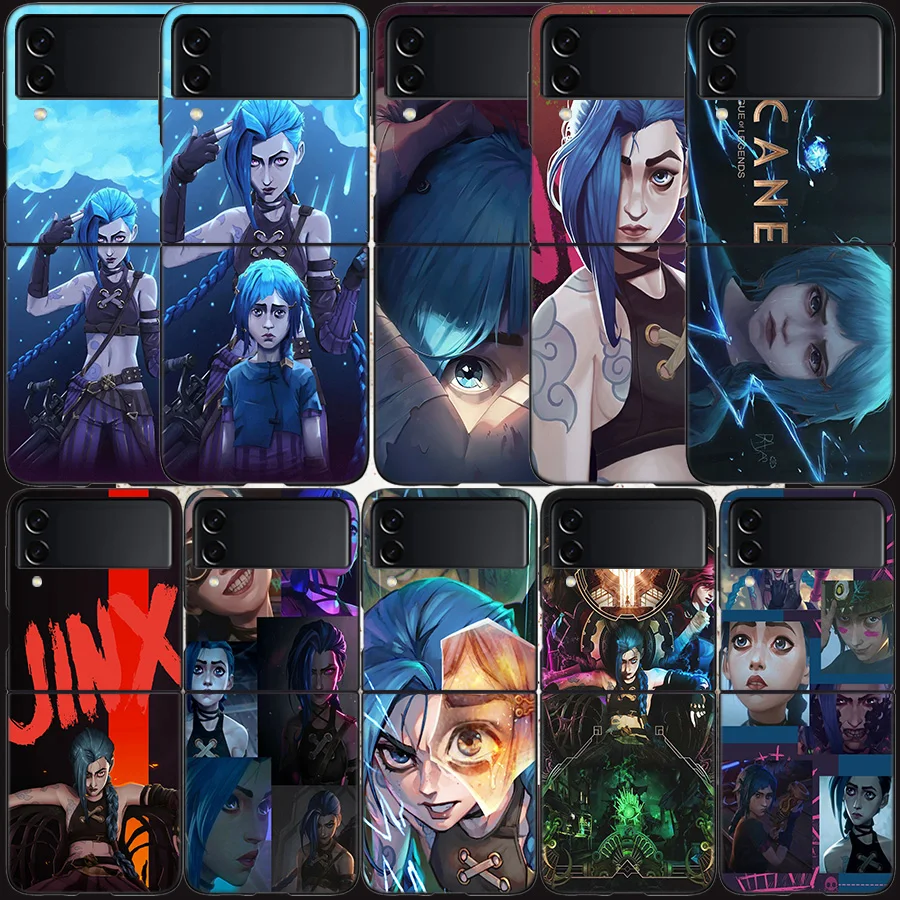 Anime Arcane Jinx Vi Case for Samsung Galaxy Z Flip 6 Flip 5 4 3 5G Black Cell Phone Cover Samsung Z Flip 5 5G Luxury PC Shel