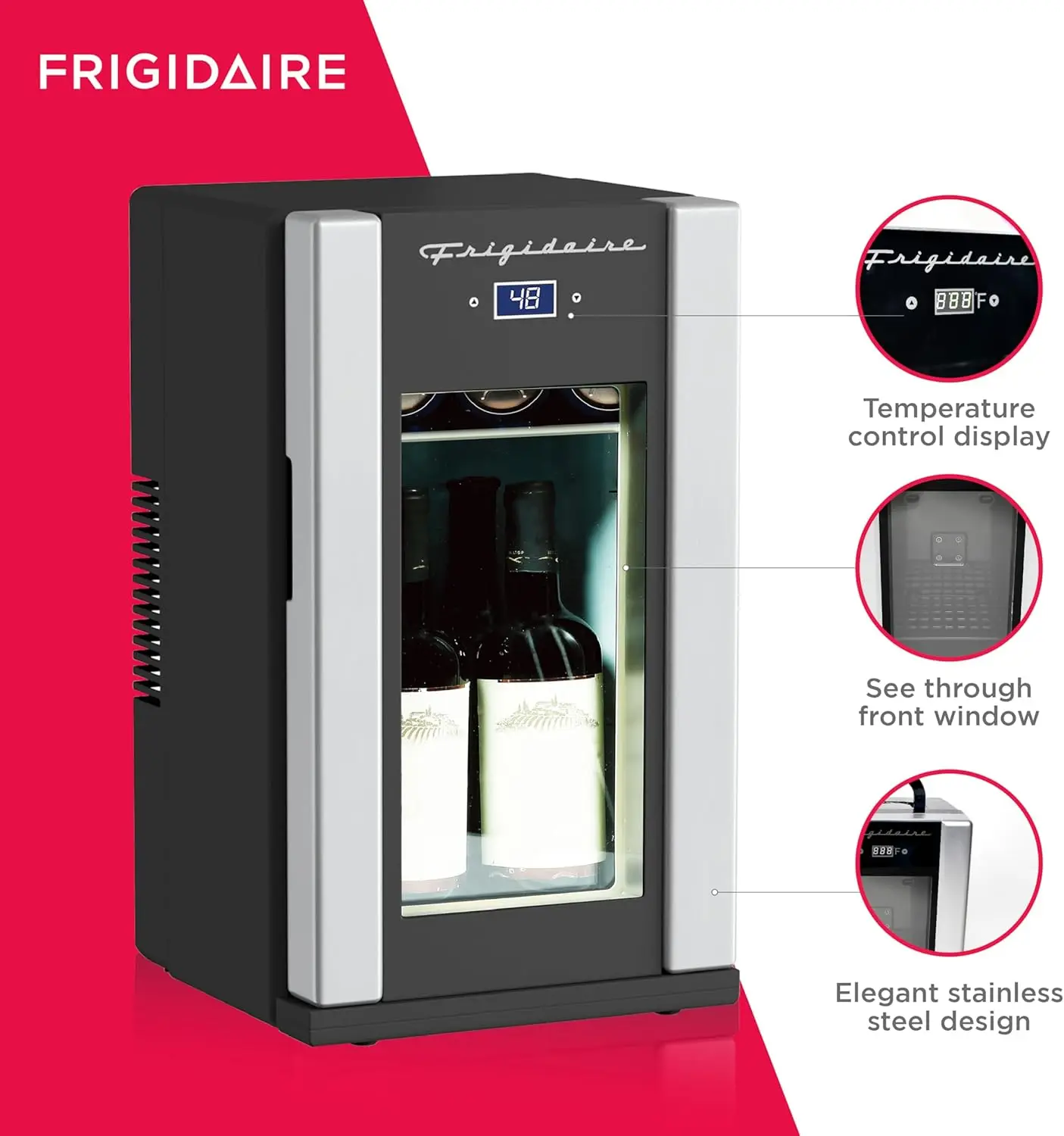 FRIGIDAIRE efmis567 _ amz nevera Retro para bebidas, Control de temperatura, termoeléctrico, sin FreonFree, inoxidable, 18 latas o 4 botellas de vino