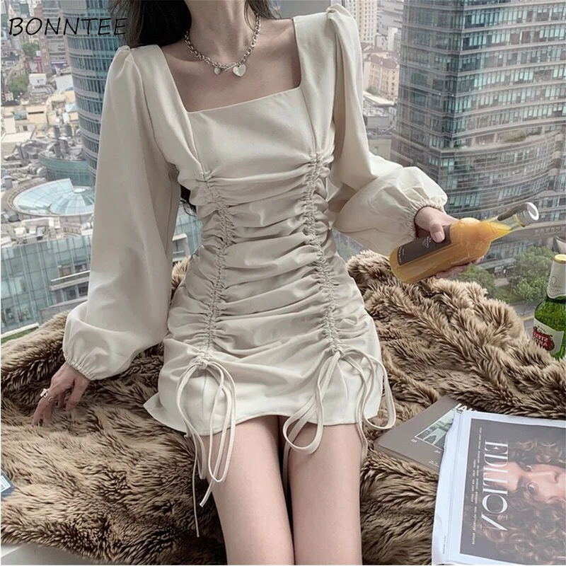 Puff Sleeve Dresses Women Shirring Sexy Elegant S-4XL Sweet New Party French Style Lady Slim Trendy Tender Female Mini Vestidos