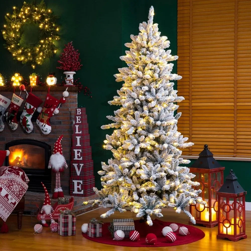 

7.5ft Pre-Lit Snow Flocked Fir Christmas Tree, with 400 Warm White Lights,Christmas Trees