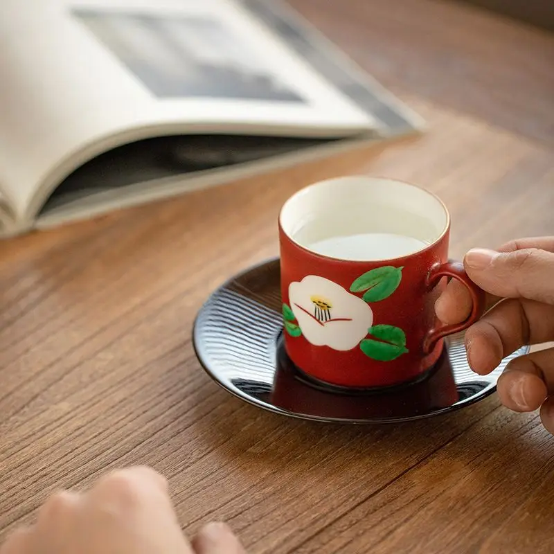 Red painted couple cup set, Japanese couple, holiday gift coffee cup water cup