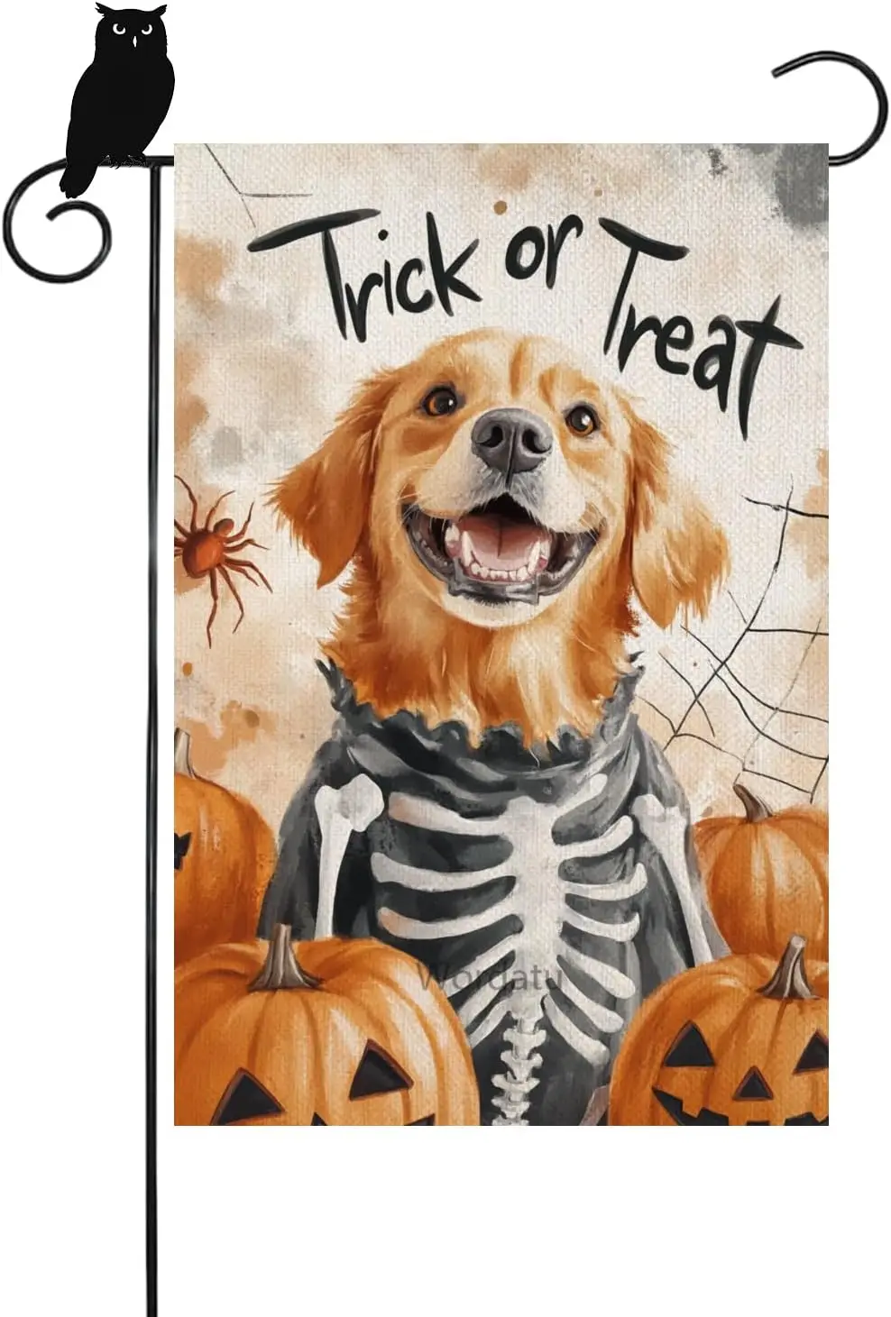Halloween Golden Retriever Dog Skeleton Garden Flag 12x18 Inch Burlap Banner for House, Yard Decor (3053) AAO