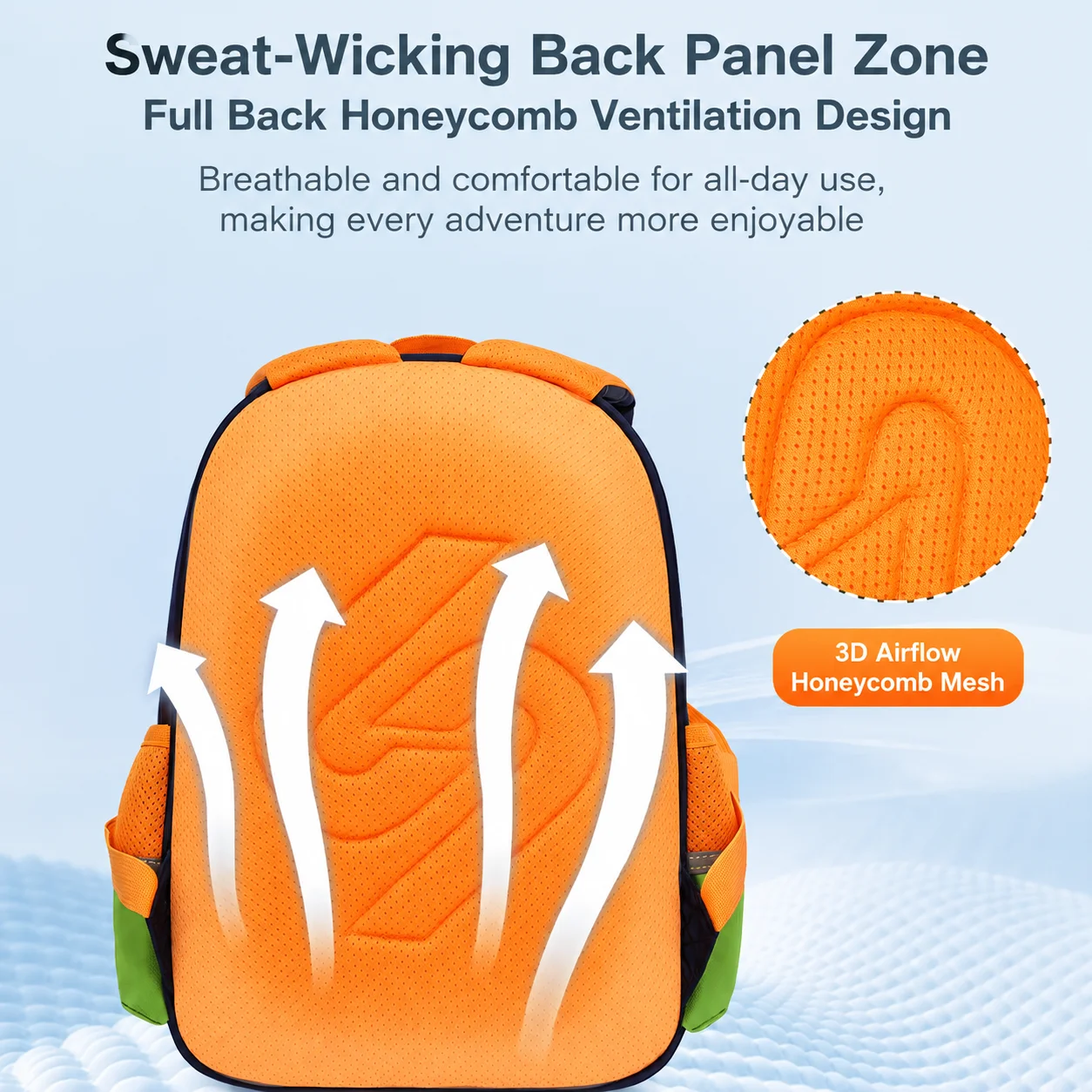 Sun Eight Backpack Large Capacity Light Weight Breathable Honeycomb Back Padding Casual Outdoor Travel Daily Shoulder Backpack